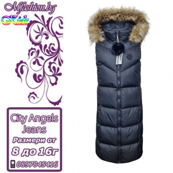Детски, дълъг елек с качулка City Angels, за момиче, 6965